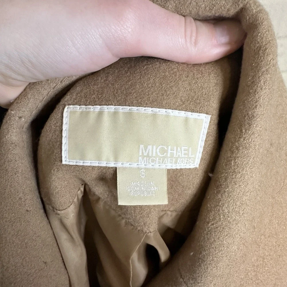 Michael Kors Wool Blend Pea Coat Tan Gold Buttons Pockets Women's Size S‎